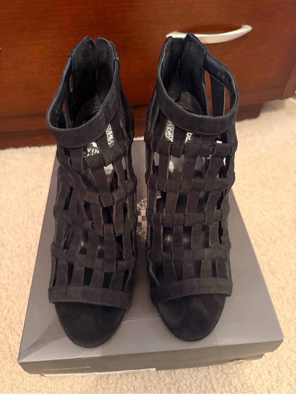 Vince Camuto Black Woven Suede Ankle Booties